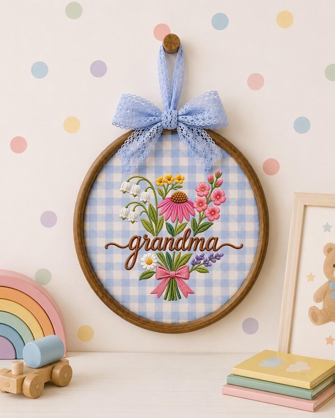 Personalized Grandma Ornament, Floral Embroidered Christmas Ornament, Custom Grandmother Gift, Handmade Embroidery Hoop, Mother's Day Gift