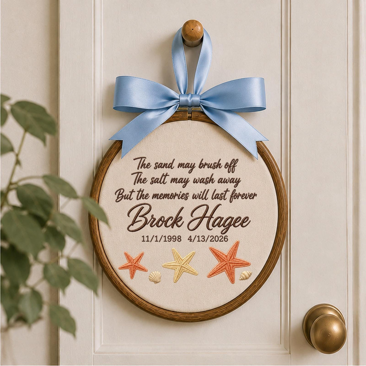 Personalized Embroidered Ornament, Memorial Beach Keepsake, Custom Name And Dates Ornament, Starfish Remembrance Gift, In Memory Decor