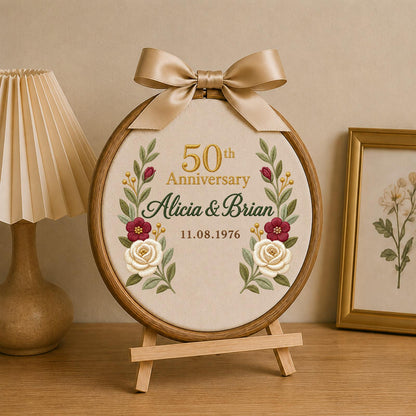 Personalized Embroidered Ornament, 50th Wedding Anniversary Gift, Custom Couple Names Ornament, Golden Anniversary Keepsake, Floral Decor