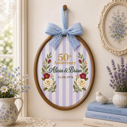 Personalized Embroidered Ornament, 50th Wedding Anniversary Gift, Custom Couple Names Ornament, Golden Anniversary Keepsake, Floral Decor