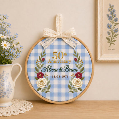 Personalized Embroidered Ornament, 50th Wedding Anniversary Gift, Custom Couple Names Ornament, Golden Anniversary Keepsake, Floral Decor