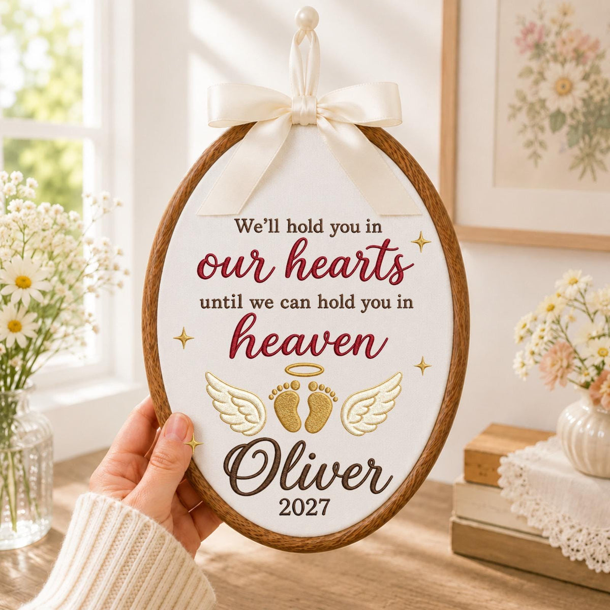 Personalized Embroidered Ornament, Baby Memorial Ornament, Pregnancy Loss Keepsake, Angel Baby Remembrance Gift, Custom Name Memorial
