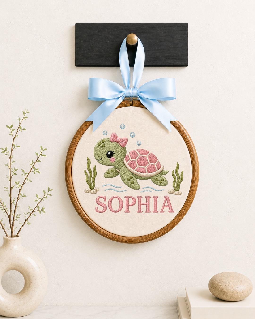Personalized Sea Turtle Embroidered Ornament, Custom Baby Name Keepsake, Ocean Nursery Decor, Turtle Baby Gift, Newborn Name Sign