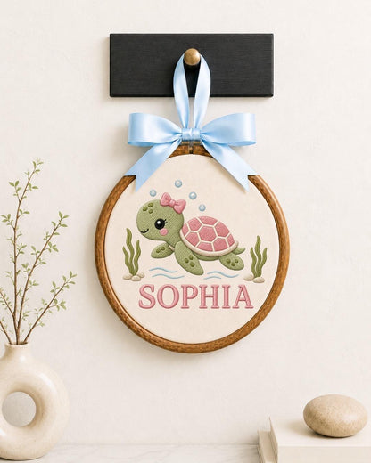 Personalized Sea Turtle Embroidered Ornament, Custom Baby Name Keepsake, Ocean Nursery Decor, Turtle Baby Gift, Newborn Name Sign