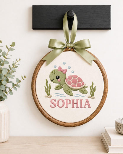 Personalized Sea Turtle Embroidered Ornament, Custom Baby Name Keepsake, Ocean Nursery Decor, Turtle Baby Gift, Newborn Name Sign