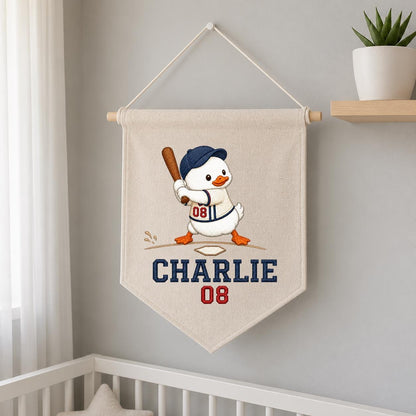 Personalized Snowman Baseball Wall Hanging, Custom Name and Number Banner, Winter Sports Nursery Decor, Christmas Boy Gift