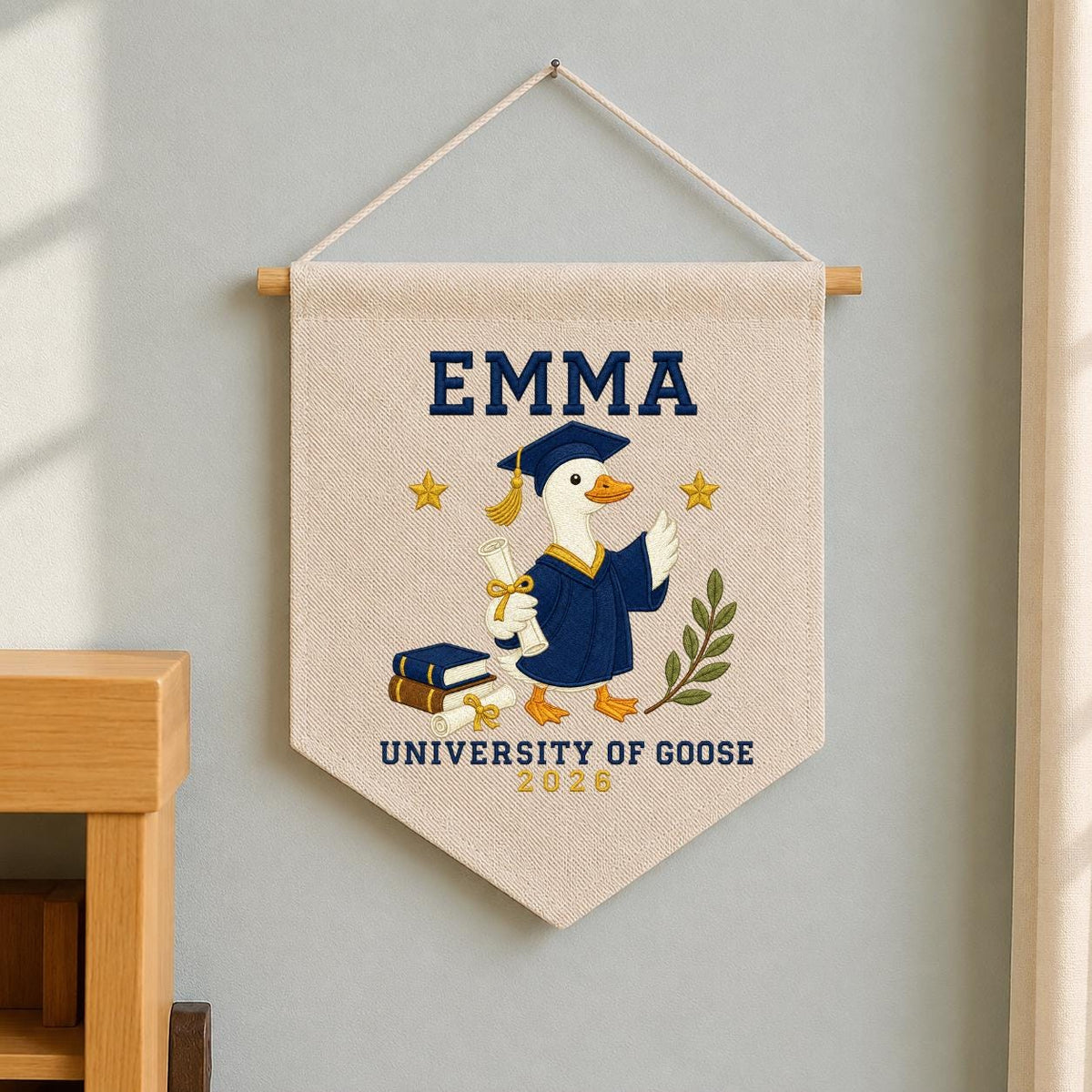 Personalized Graduation Goose 2026 Canvas Pennant Banner, Custom Name University of Goose Grad Gift, Funny Graduate Wall Hanging Sign