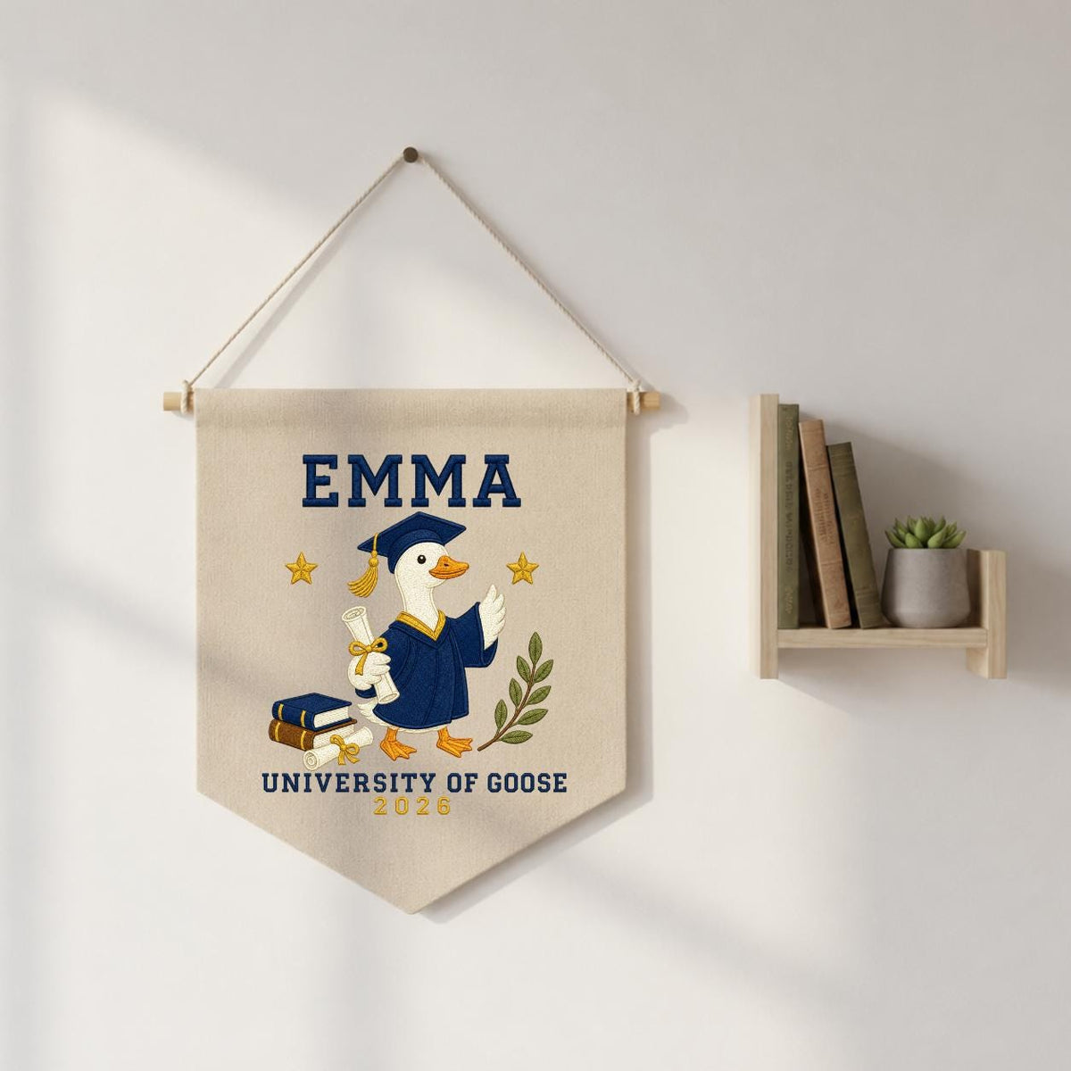 Personalized Graduation Goose 2026 Canvas Pennant Banner, Custom Name University of Goose Grad Gift, Funny Graduate Wall Hanging Sign
