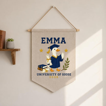 Personalized Graduation Goose 2026 Canvas Pennant Banner, Custom Name University of Goose Grad Gift, Funny Graduate Wall Hanging Sign