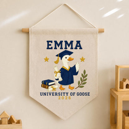 Personalized Graduation Goose 2026 Canvas Pennant Banner, Custom Name University of Goose Grad Gift, Funny Graduate Wall Hanging Sign