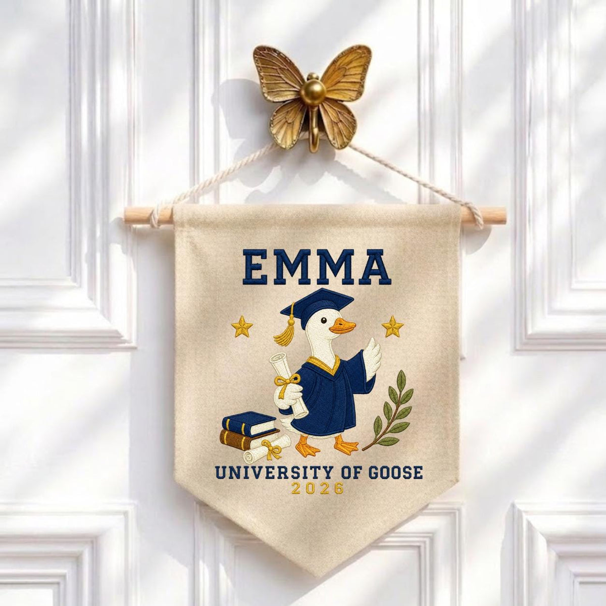 Personalized Graduation Goose 2026 Canvas Pennant Banner, Custom Name University of Goose Grad Gift, Funny Graduate Wall Hanging Sign