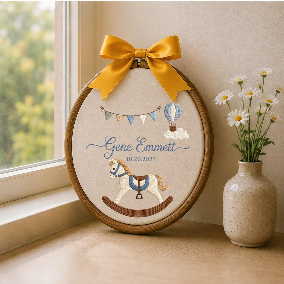 Personalized Rocking Horse Embroidered Ornament, Baby Name Ornament, Custom Nursery Keepsake, Baby Boy Gift, Newborn Baby Shower Gift