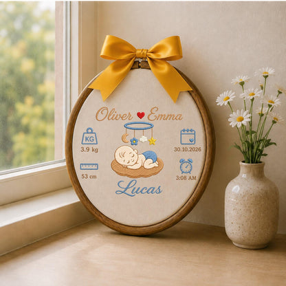 Personalized Embroidered Ornament, Baby Birth Stats Ornament, Custom Name Newborn Keepsake, Baby Boy Birth Announcement, Family Gift