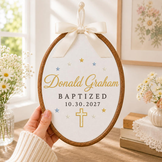 Personalized Embroidered Ornament, Baptism Ornament, Custom Name Baptized Gift, Christian Cross Keepsake, Godchild Baptism Gift