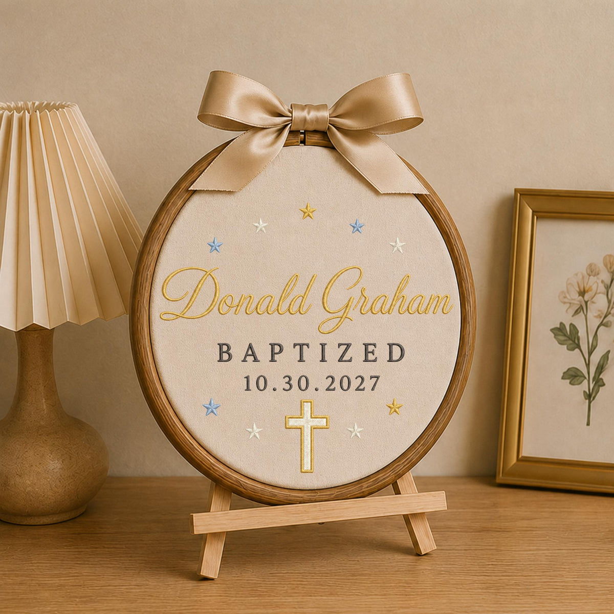 Personalized Embroidered Ornament, Baptism Ornament, Custom Name Baptized Gift, Christian Cross Keepsake, Godchild Baptism Gift