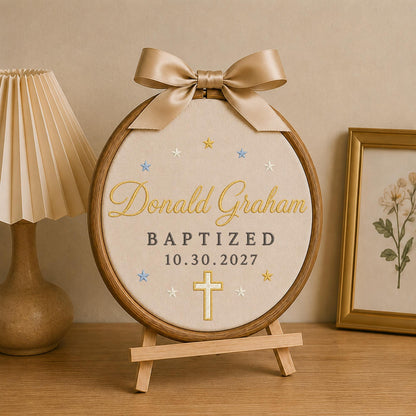 Personalized Embroidered Ornament, Baptism Ornament, Custom Name Baptized Gift, Christian Cross Keepsake, Godchild Baptism Gift