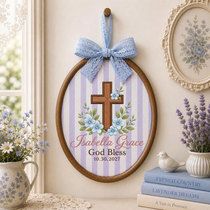 Personalized Embroidered Ornament, God Bless Baptism Gift, Custom Name Cross Ornament, Christian Baby Keepsake, Religious Nursery Decor