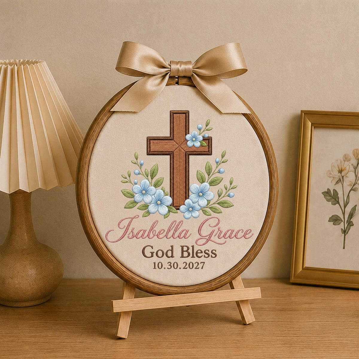 Personalized Embroidered Ornament, God Bless Baptism Gift, Custom Name Cross Ornament, Christian Baby Keepsake, Religious Nursery Decor