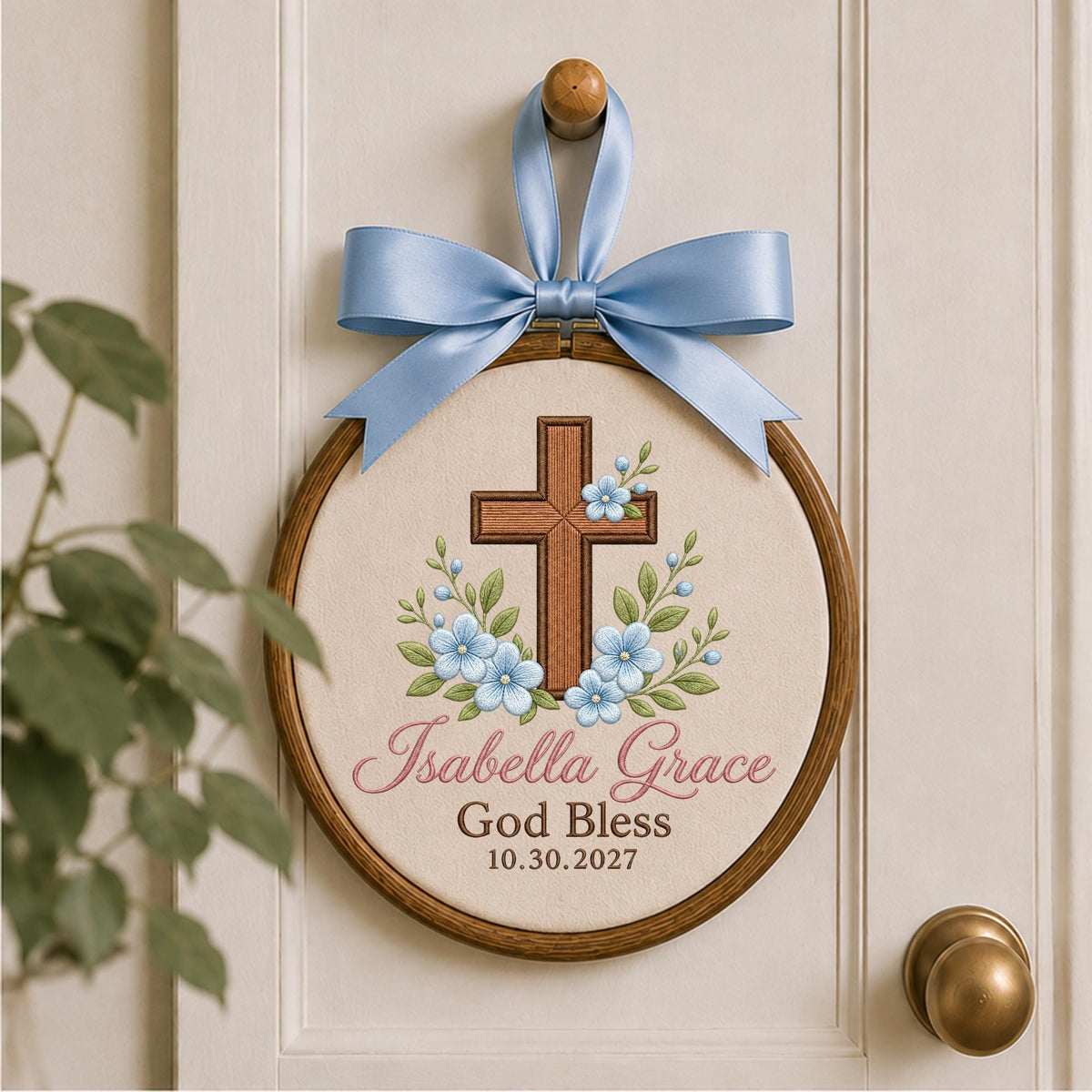 Personalized Embroidered Ornament, God Bless Baptism Gift, Custom Name Cross Ornament, Christian Baby Keepsake, Religious Nursery Decor