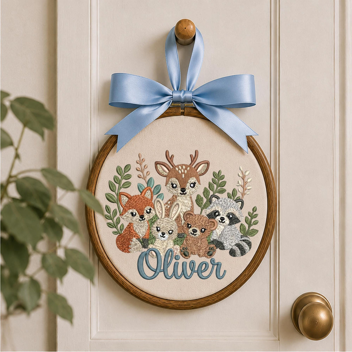 Personalized Embroidered Ornament, Woodland Animal Nursery Decor, Custom Baby Name Ornament, Forest Animals Baby Gift, Nursery Keepsake