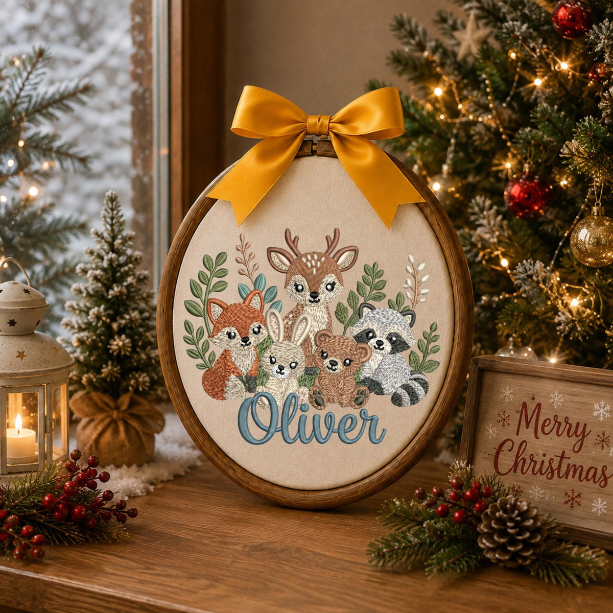 Personalized Embroidered Ornament, Woodland Animal Nursery Decor, Custom Baby Name Ornament, Forest Animals Baby Gift, Nursery Keepsake