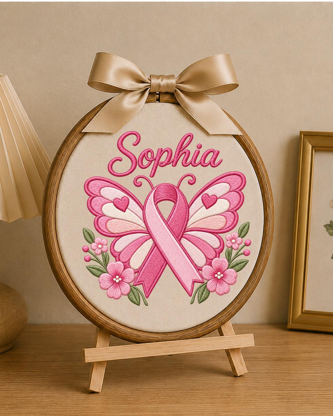 Personalized Breast Cancer Awareness Embroidered Ornament, Custom Name Pink Ribbon Hoop, Survivor Gift, Breast Cancer Support Keepsake