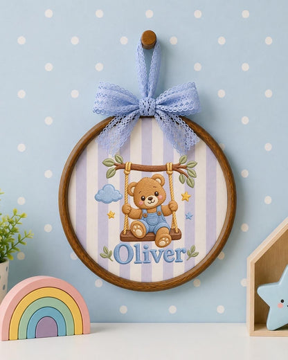 Personalized Baby Name Embroidered Ornament, Teddy Bear Nursery Decor, Custom Baby Boy Name Sign, Newborn Gift, Baby Shower Keepsake