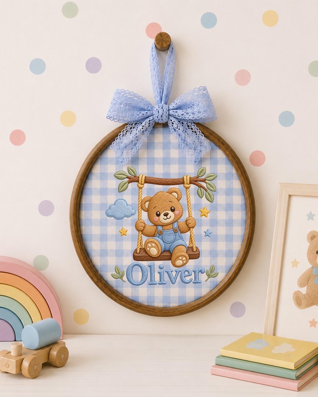 Personalized Baby Name Embroidered Ornament, Teddy Bear Nursery Decor, Custom Baby Boy Name Sign, Newborn Gift, Baby Shower Keepsake