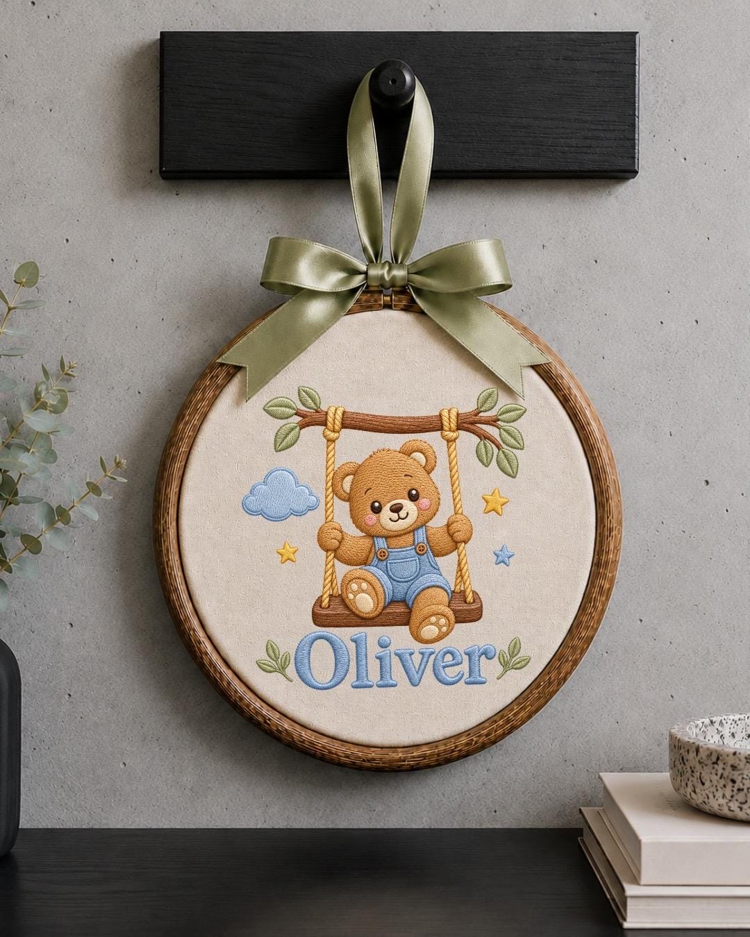 Personalized Baby Name Embroidered Ornament, Teddy Bear Nursery Decor, Custom Baby Boy Name Sign, Newborn Gift, Baby Shower Keepsake