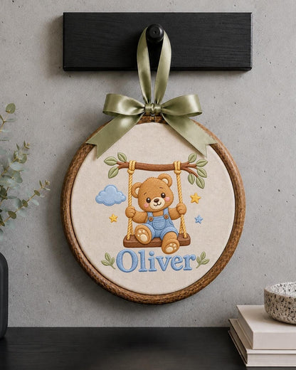 Personalized Baby Name Embroidered Ornament, Teddy Bear Nursery Decor, Custom Baby Boy Name Sign, Newborn Gift, Baby Shower Keepsake