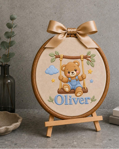 Personalized Baby Name Embroidered Ornament, Teddy Bear Nursery Decor, Custom Baby Boy Name Sign, Newborn Gift, Baby Shower Keepsake
