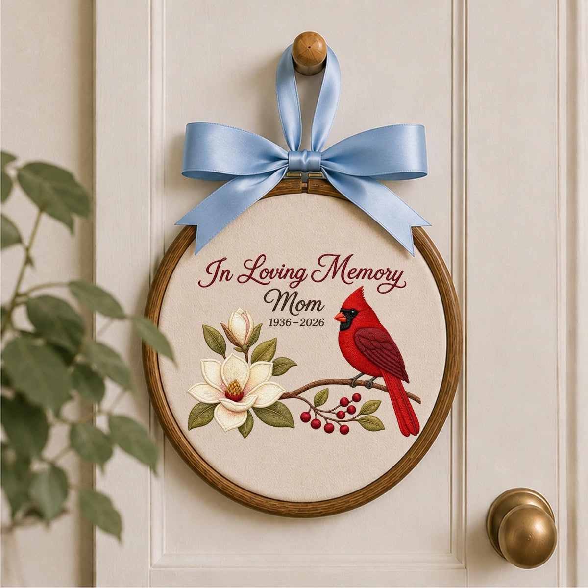Personalized Embroidered Ornament, Cardinal Memorial Ornament, In Loving Memory Mom Gift, Sympathy Keepsake, Remembrance Decor