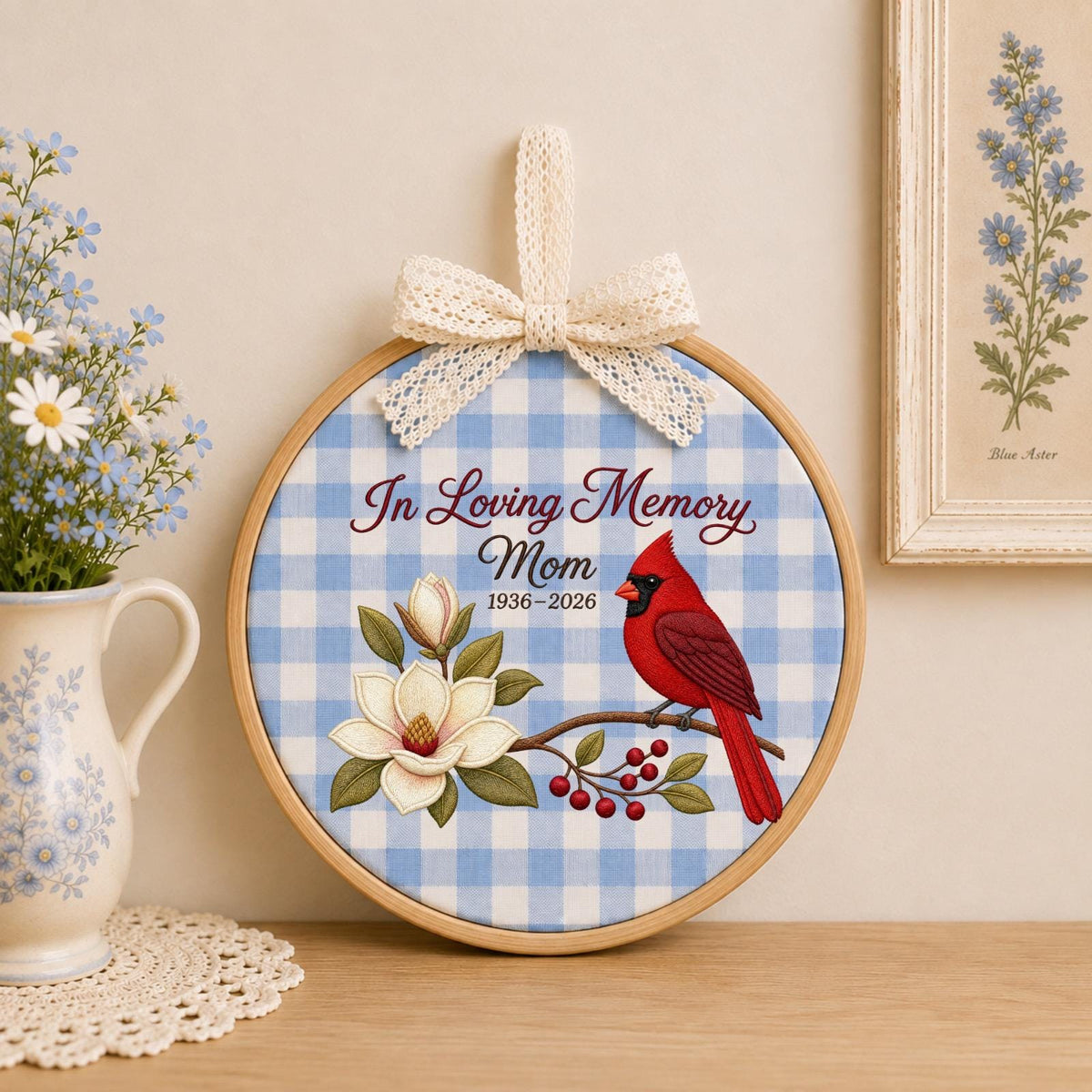 Personalized Embroidered Ornament, Cardinal Memorial Ornament, In Loving Memory Mom Gift, Sympathy Keepsake, Remembrance Decor