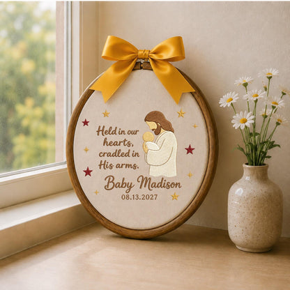 Personalized Embroidered Ornament, Baby Memorial Christian Gift, Jesus Holding Baby Keepsake, Angel Baby Remembrance, Custom Name Ornament