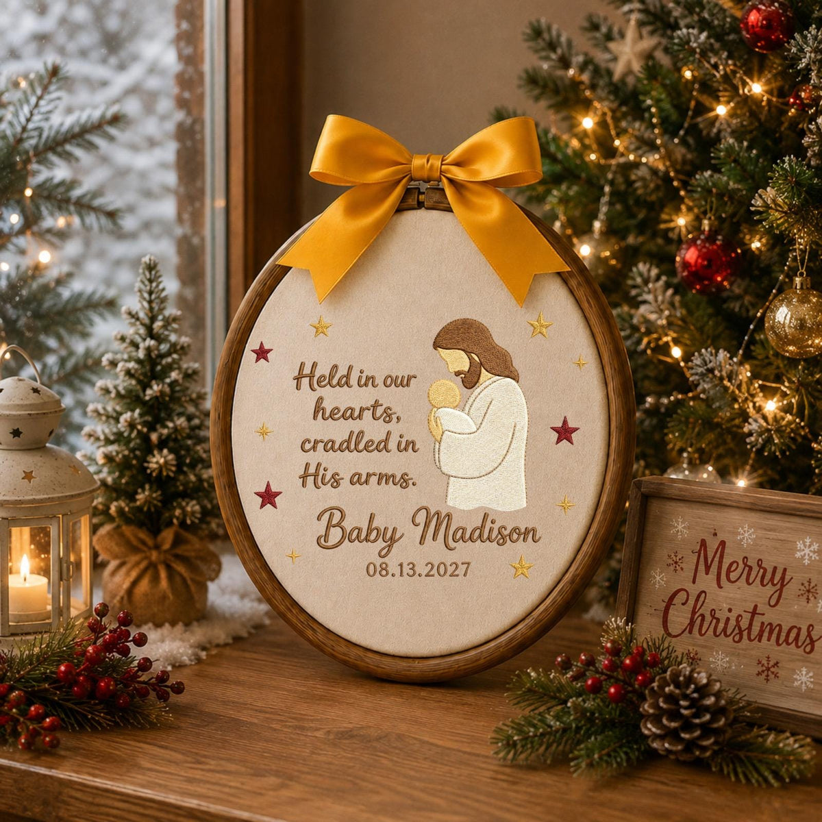Personalized Embroidered Ornament, Baby Memorial Christian Gift, Jesus Holding Baby Keepsake, Angel Baby Remembrance, Custom Name Ornament