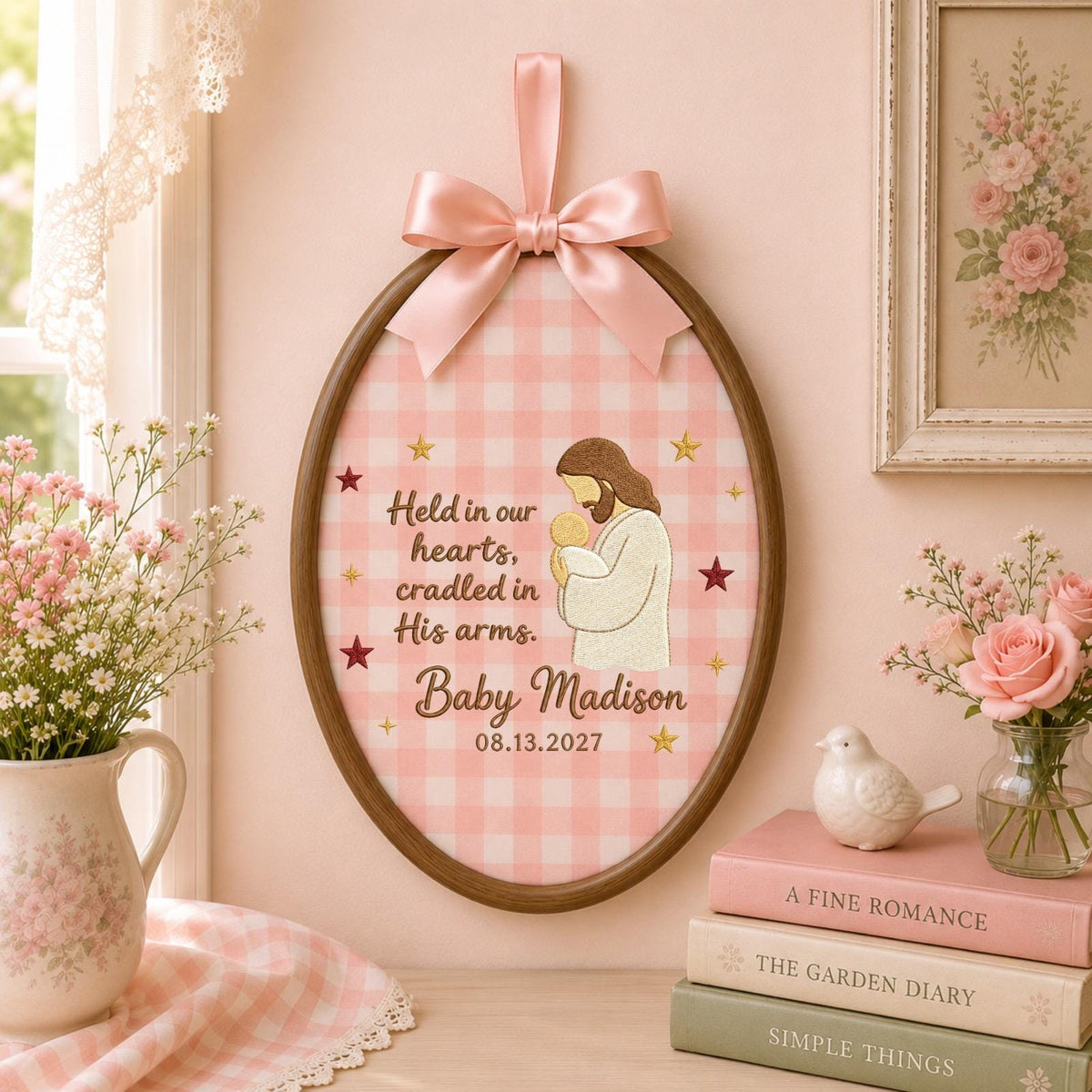 Personalized Embroidered Ornament, Baby Memorial Christian Gift, Jesus Holding Baby Keepsake, Angel Baby Remembrance, Custom Name Ornament
