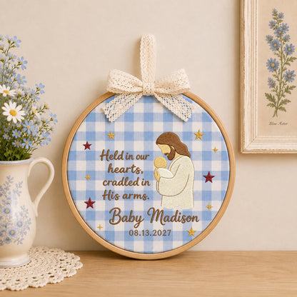 Personalized Embroidered Ornament, Baby Memorial Christian Gift, Jesus Holding Baby Keepsake, Angel Baby Remembrance, Custom Name Ornament
