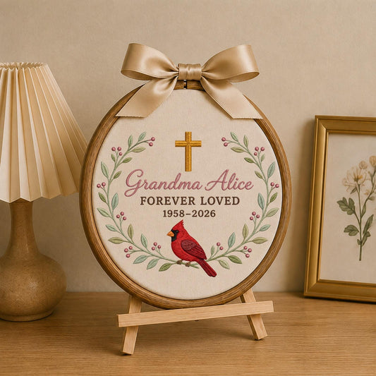 Personalized Embroidered Ornament, Grandma Memorial Cardinal Ornament, Christian Sympathy Gift, In Loving Memory Keepsake, Custom Name Decor