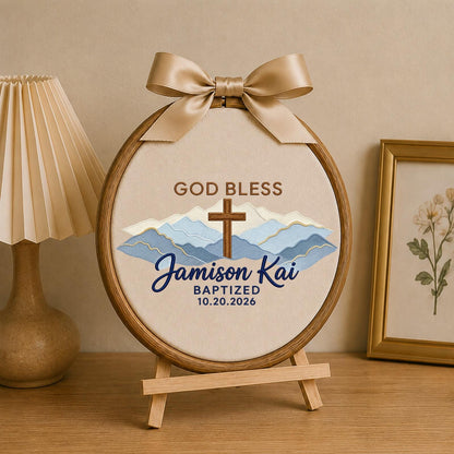 Personalized Embroidered Ornament, Baptism Cross Ornament, God Bless Baptism Gift, Custom Name Christian Keepsake, Baptized Baby Gift