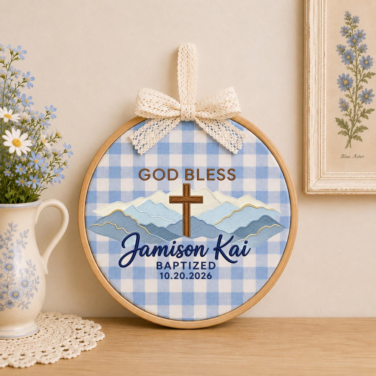 Personalized Embroidered Ornament, Baptism Cross Ornament, God Bless Baptism Gift, Custom Name Christian Keepsake, Baptized Baby Gift