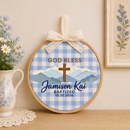 Personalized Embroidered Ornament, Baptism Cross Ornament, God Bless Baptism Gift, Custom Name Christian Keepsake, Baptized Baby Gift