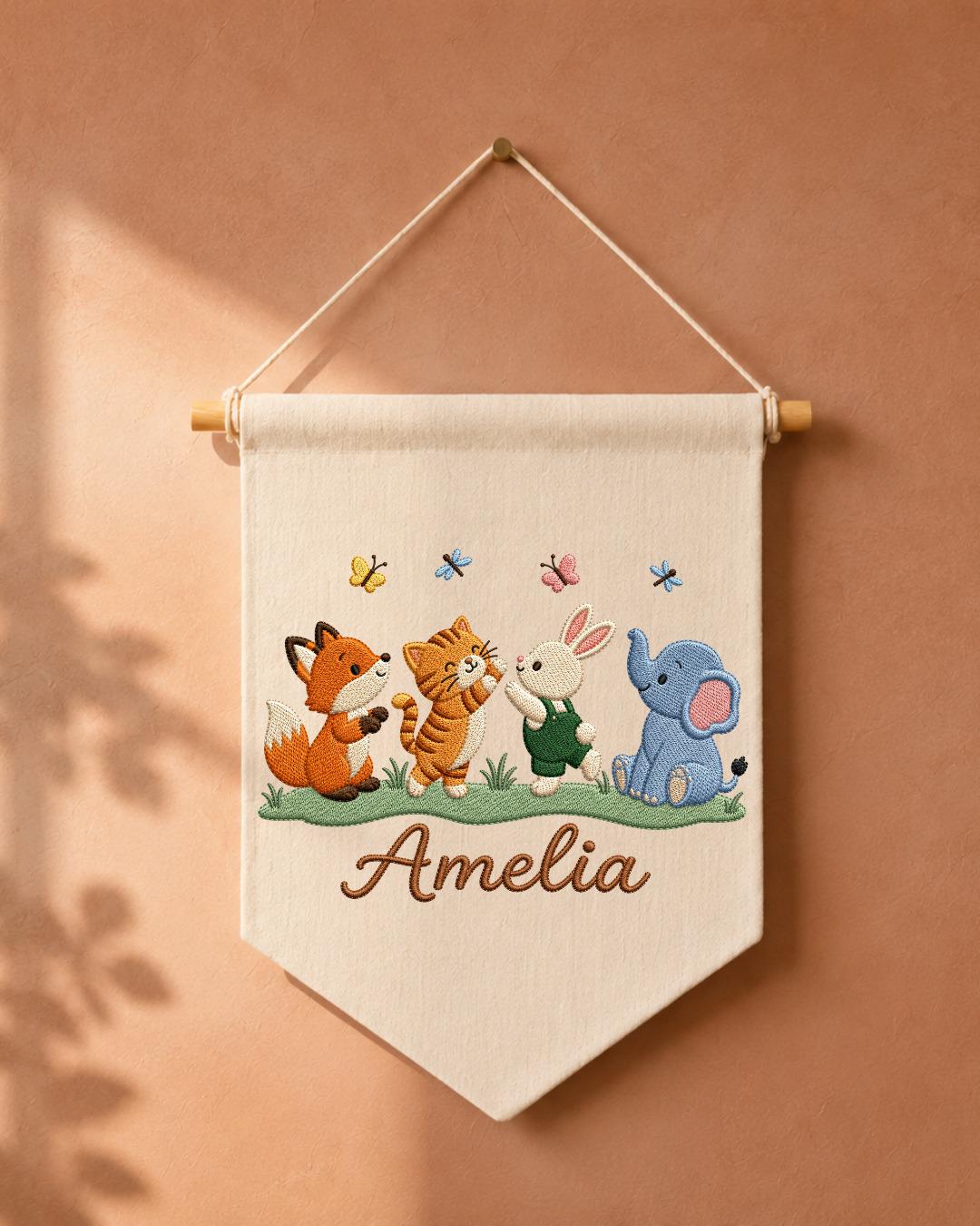 Personalized Stork Baby Wall Hanging, Custom Name Embroidered Banner, Welcome Baby Nursery Decor, Newborn Birth Announcement Gift