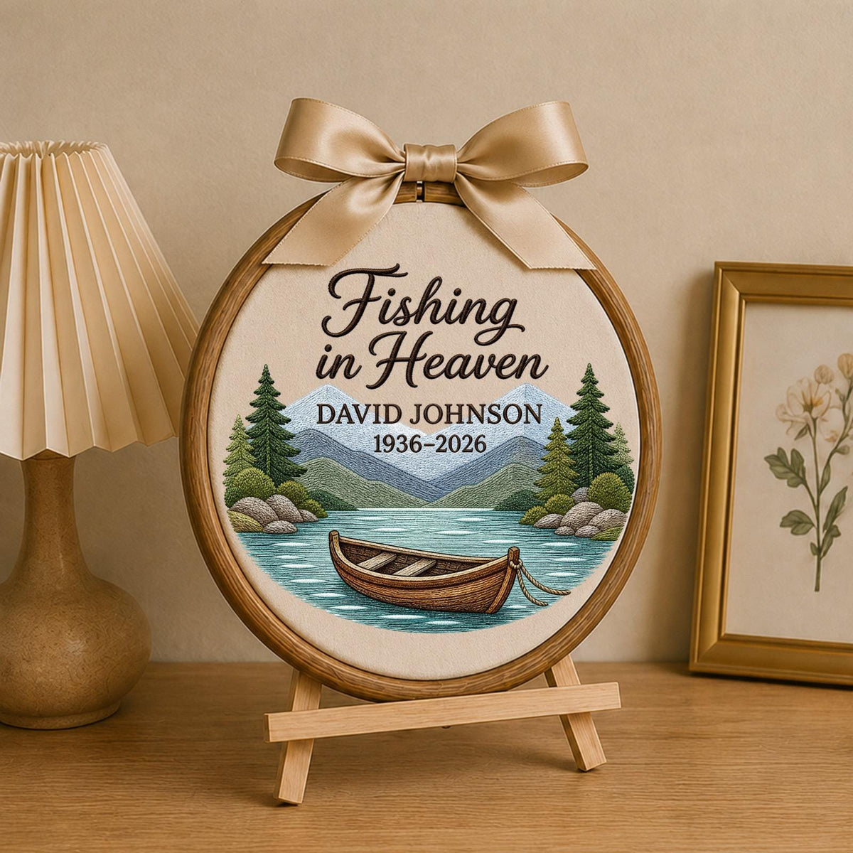 Personalized Embroidered Ornament, Fishing Memorial Ornament, Fishing in Heaven Gift, Custom Name Remembrance Keepsake, Sympathy Gift