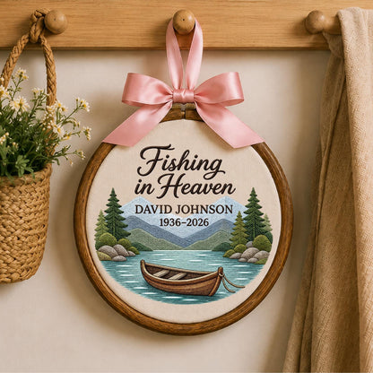 Personalized Embroidered Ornament, Fishing Memorial Ornament, Fishing in Heaven Gift, Custom Name Remembrance Keepsake, Sympathy Gift