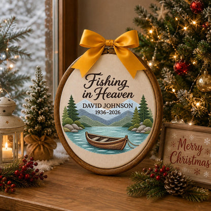 Personalized Embroidered Ornament, Fishing Memorial Ornament, Fishing in Heaven Gift, Custom Name Remembrance Keepsake, Sympathy Gift