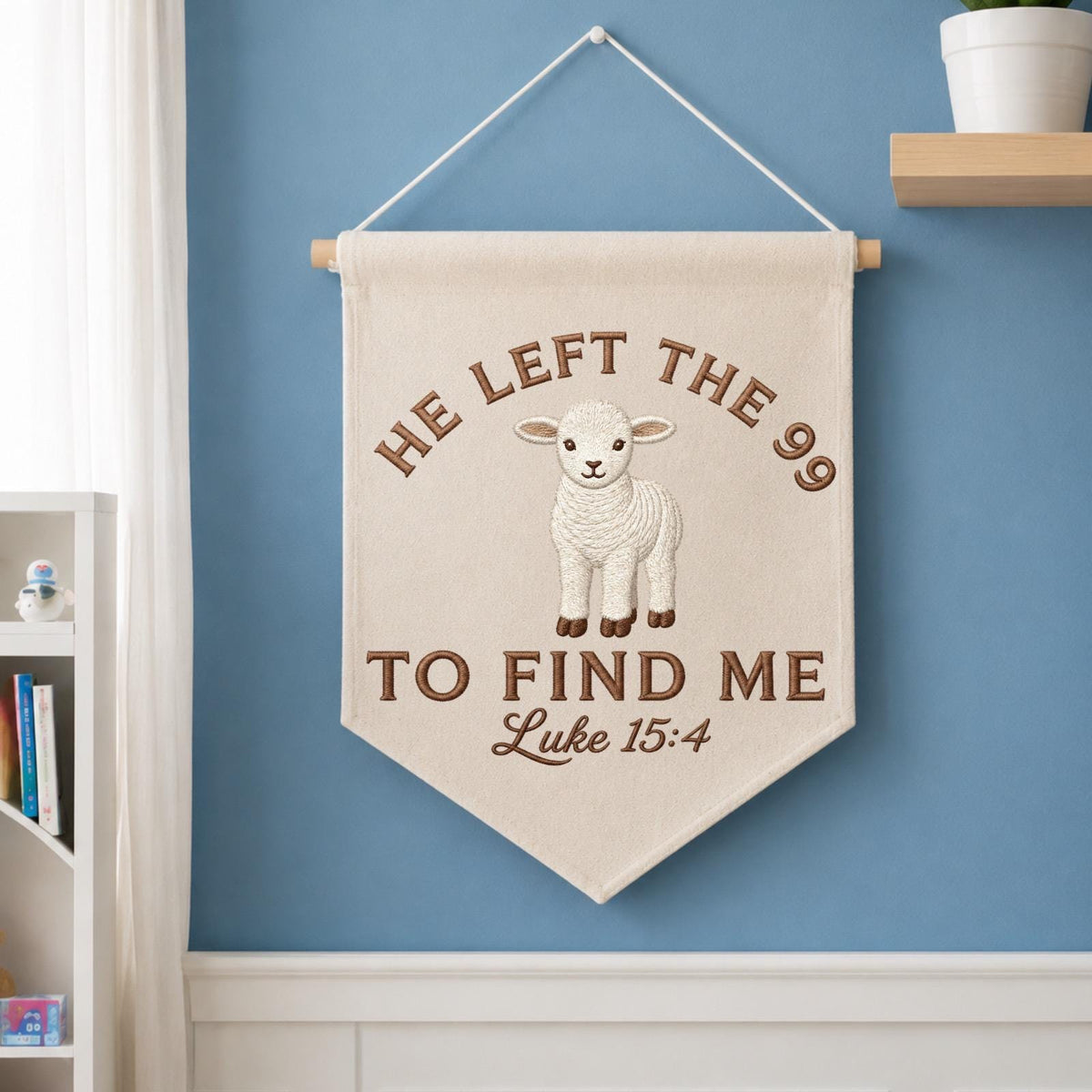 Christian Wall Hanging Embroidered Lamb Banner, Luke 15:4 Scripture Decor, Lost Sheep Bible Verse Sign, Christian Nursery Gift