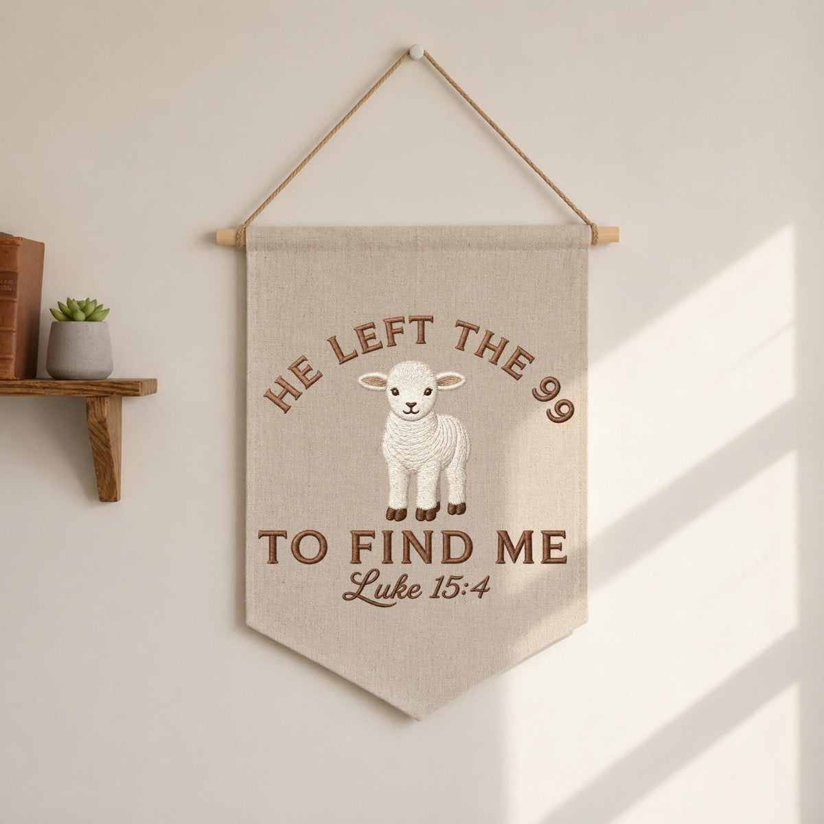 Christian Wall Hanging Embroidered Lamb Banner, Luke 15:4 Scripture Decor, Lost Sheep Bible Verse Sign, Christian Nursery Gift