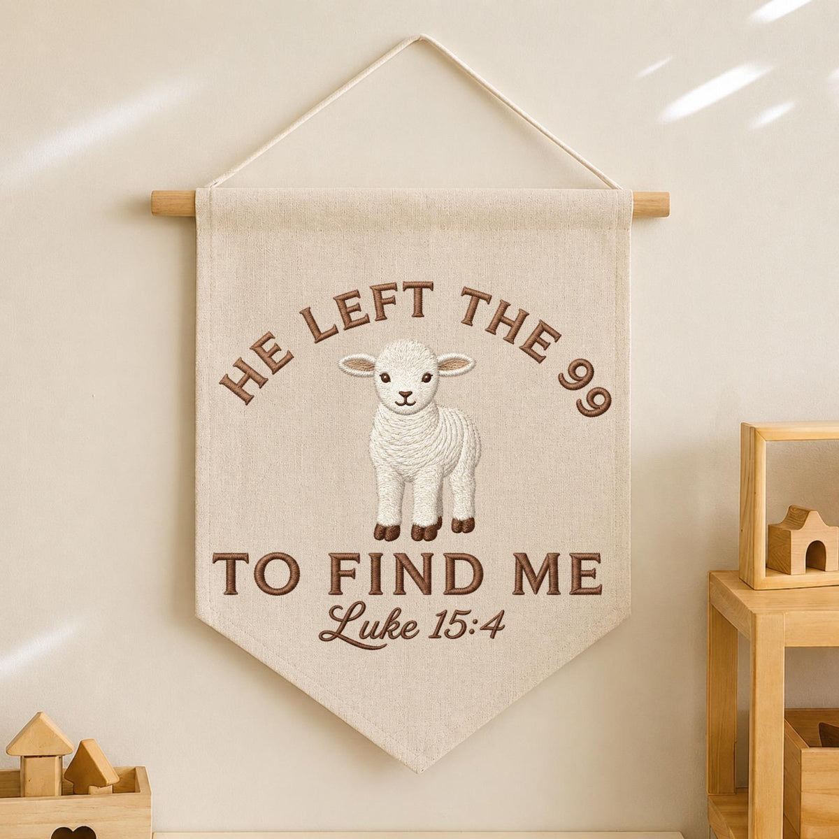 Christian Wall Hanging Embroidered Lamb Banner, Luke 15:4 Scripture Decor, Lost Sheep Bible Verse Sign, Christian Nursery Gift