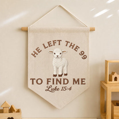Christian Wall Hanging Embroidered Lamb Banner, Luke 15:4 Scripture Decor, Lost Sheep Bible Verse Sign, Christian Nursery Gift