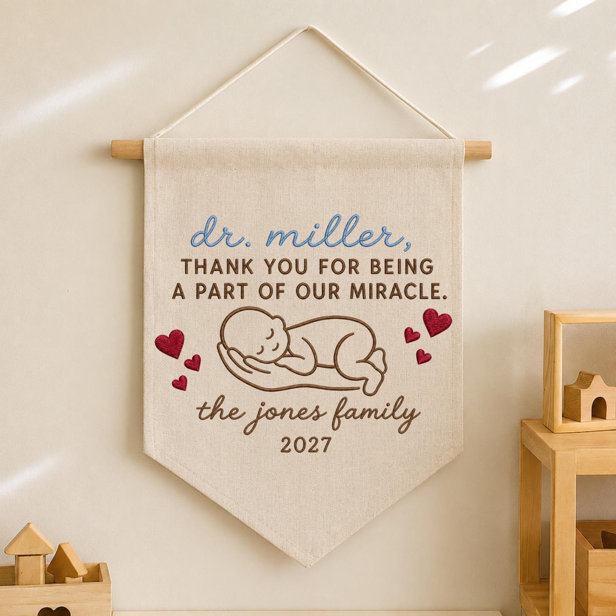 Personalized Embroidered Baby Memorial Wall Hanging Banner, Infant Loss Gift, Angel Baby Keepsake, Pregnancy Loss Memorial Decor